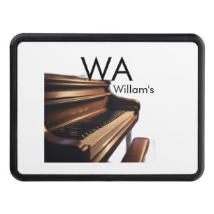Brown wood piano table keys monogram name hitch cover