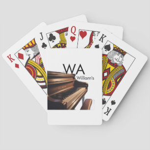 Brown wood piano table keys monogram name poker cards