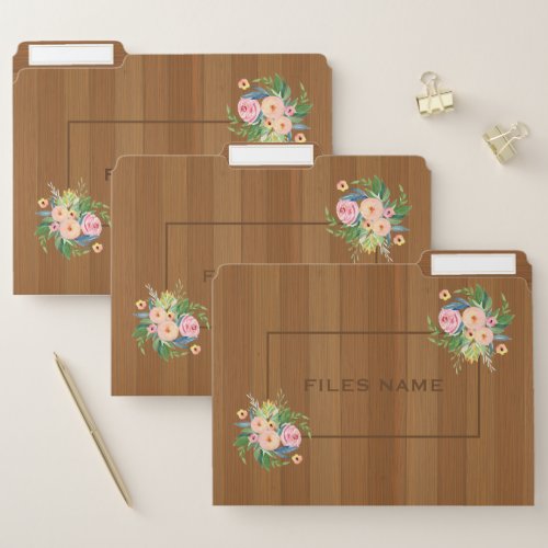 Brown wood planks  flowers bouquet file folder