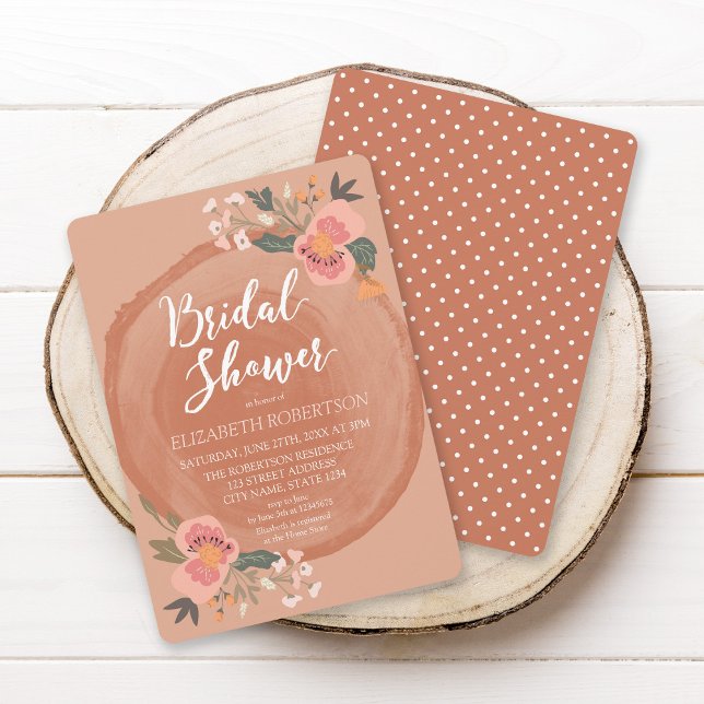 Brown Wood Rustic Floral Bridal Shower Invitation (Creator Uploaded)