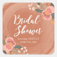 Brown Wood Rustic Floral Bridal Shower Square Square Sticker