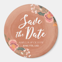Brown Wood Rustic Floral Save the Date Magnet