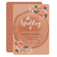 Brown Wood Rustic Floral Wedding Invitation