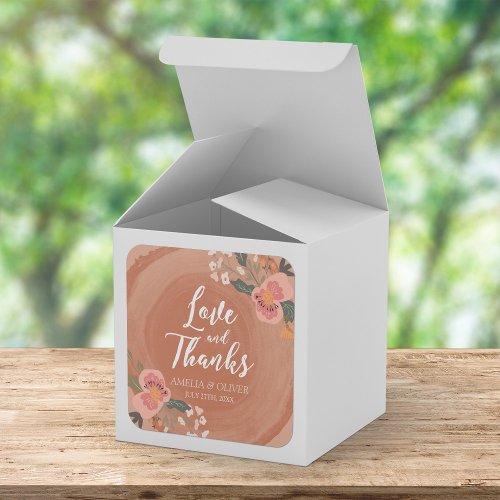 Brown Wood Rustic Floral Wedding Love and Thanks Square Sticker