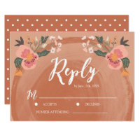 Brown Wood Rustic Floral Wedding RSVP Reply Card