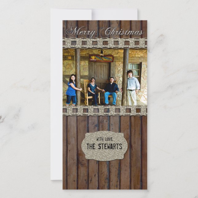 Brown Wood Silver Country Photo Christmas Card (Front)