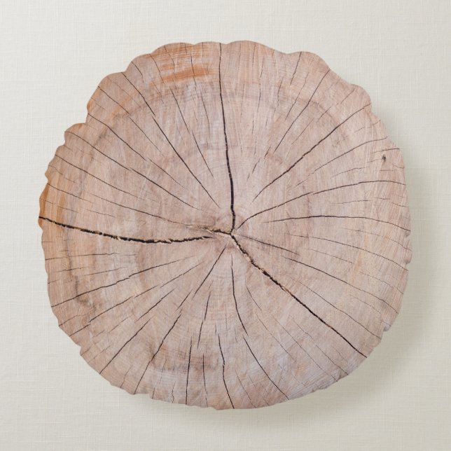Brown wood slab round pillow (Front)