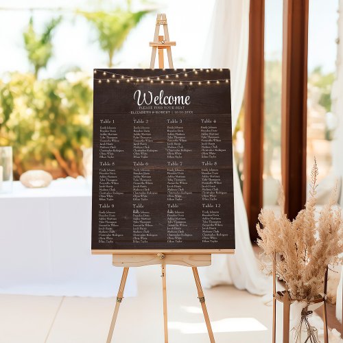 Brown Wood String Light Wedding Seating Chart Foam Board