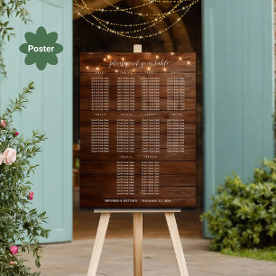 Brown Wood String Lights 10 Tables Wedding Seating Poster