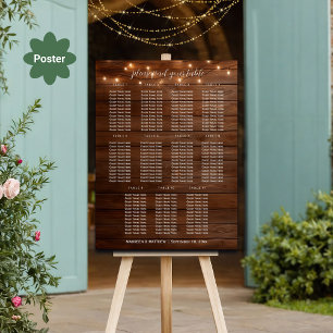 Brown Wood String Lights 11 Tables Wedding Seating Poster