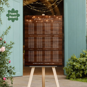 Brown Wood String Lights 12 Tables Wedding Seating Foam Board