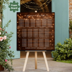 Brown Wood String Lights 16 Tables Wedding Seating Foam Board