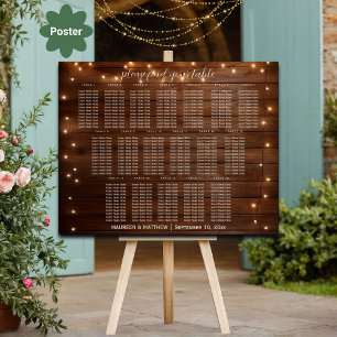 Brown Wood String Lights 18 Tables Wedding Seating Poster