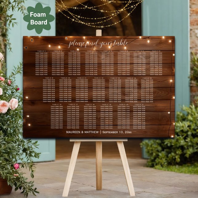 Brown Wood String Lights 21 Tables Wedding Seating Foam Board (Creator Uploaded)