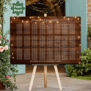 Brown Wood String Lights 24 Tables Wedding Seating Foam Board