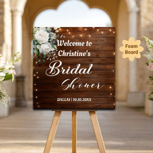 Brown Wood String Lights Bridal Shower Welcome Foam Board