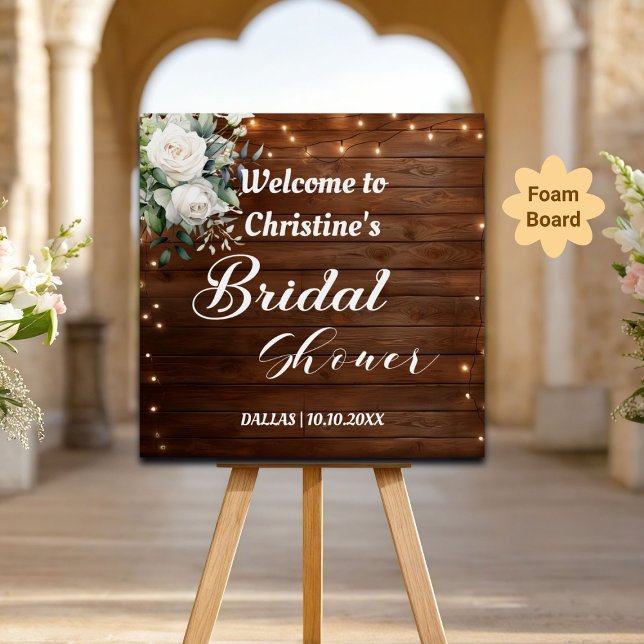 Brown Wood String Lights Bridal Shower Welcome Foam Board (Creator Uploaded)