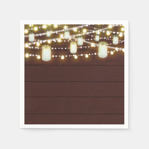 Brown Wood  String Lights Country Rustic Party Napkins