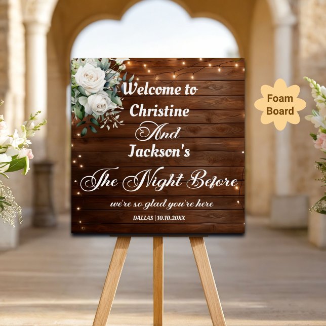 Brown Wood String Lights Rehearsal Dinner Welcome Foam Board (Creator Uploaded)