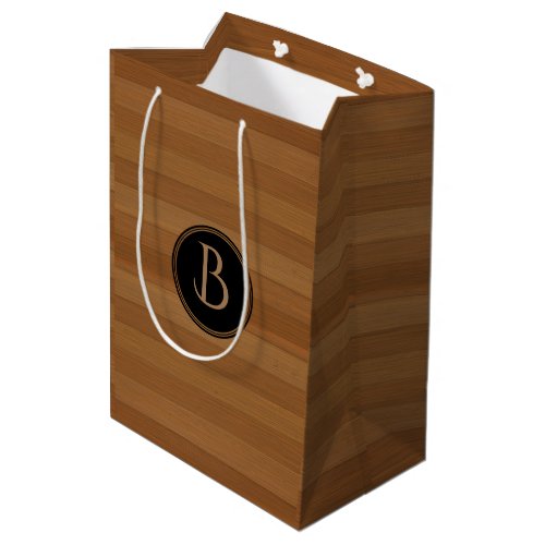 Brown Wood Stripes Black Monogram Medium Gift Bag
