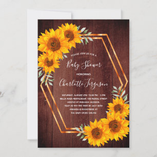 Brown wood sunflowers rustic Baby Shower Invitation