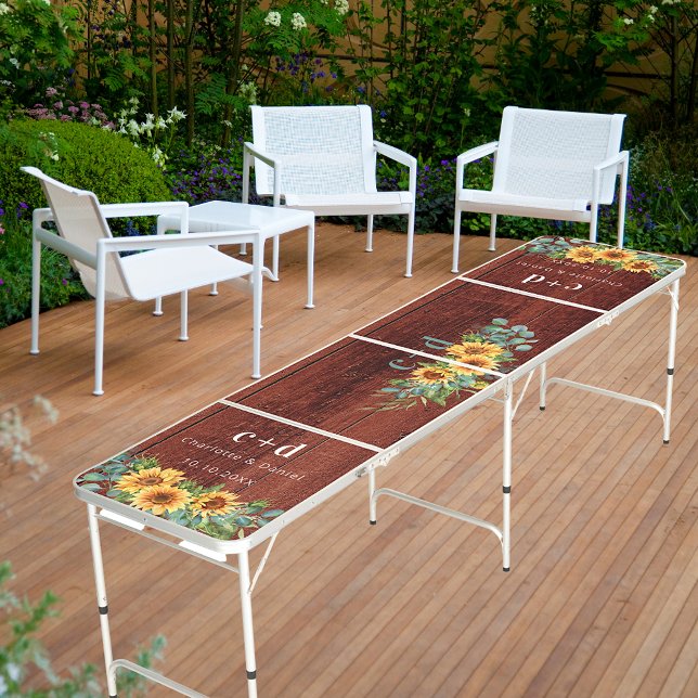 Brown wood sunflowers rustic monogram wedding beer pong table (Creator Uploaded)