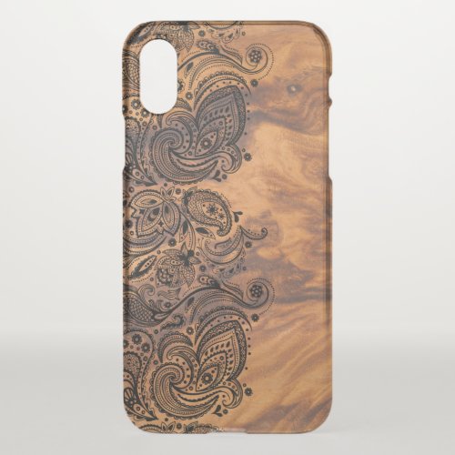 Brown Wood Texture  Black Lace iPhone X Case