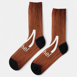 Brown wood texture lines add monogram letter name socks