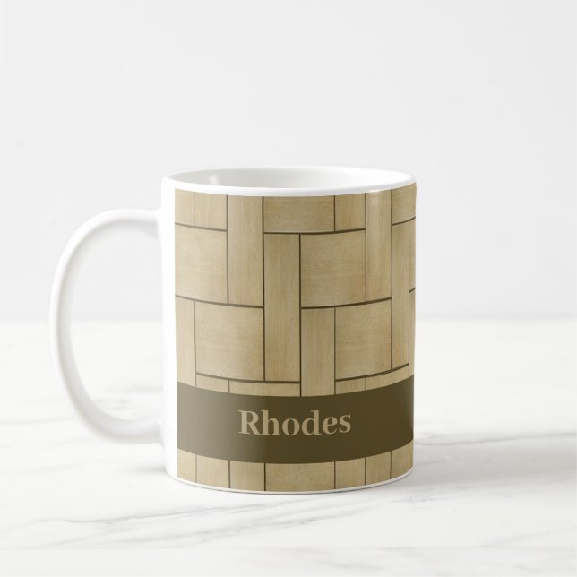 Brown wood tile print coffee mug (Left)