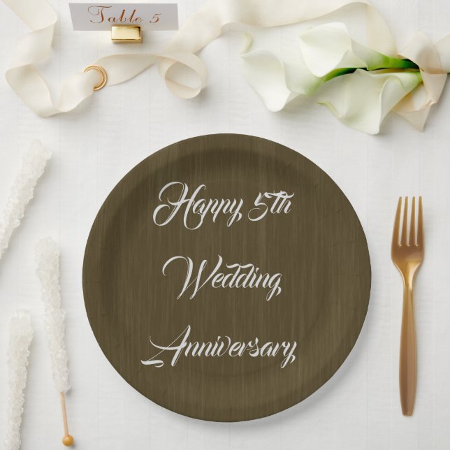 Brown Wood Traditional 5th Wedding Anniversary,  Paper Plates (Wedding)