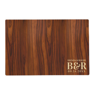 Brown Wood Wedding Monogram Typography Design Placemat