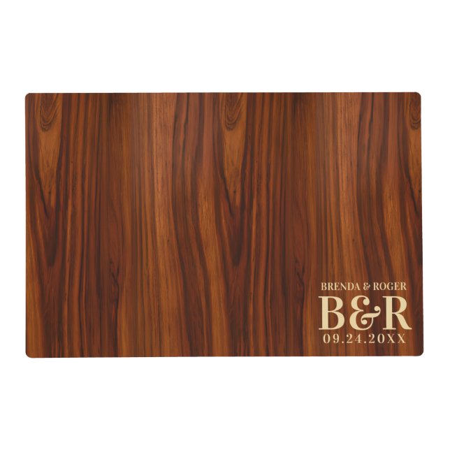 Brown Wood Wedding Monogram Typography Design Placemat (Front)