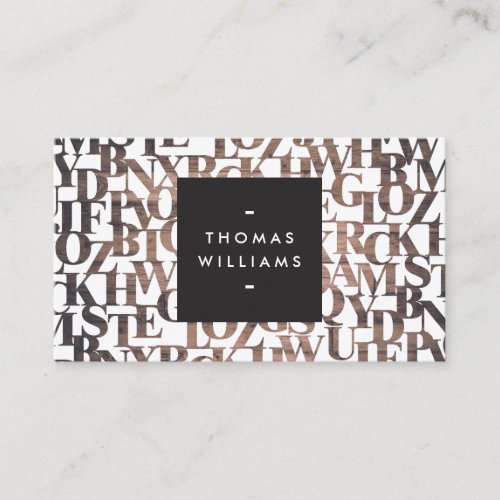 Brown Wooden Abstract Letterforms Authors Writers Business Card