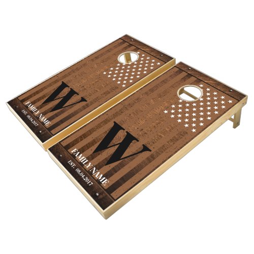 Brown Wooden American Flag Rustic Cornhole Set