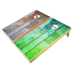 Brown wooden board cornhole set