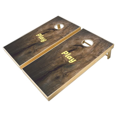 Brown wooden board with hole cornhole set