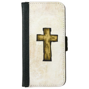 Brown Wooden Cross on Parchment Background iPhone 6/6s Wallet Case