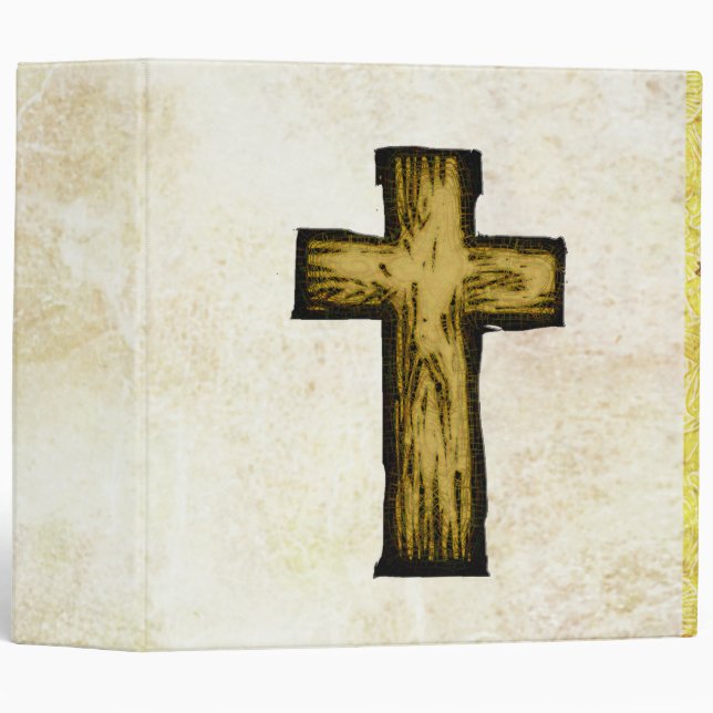 Brown Wooden Cross Symbol of Faith and Hope 3 Ring Binder (Front/Spine)