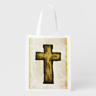Brown Wooden Cross Symbol of Faith and Hope Grocery Bag