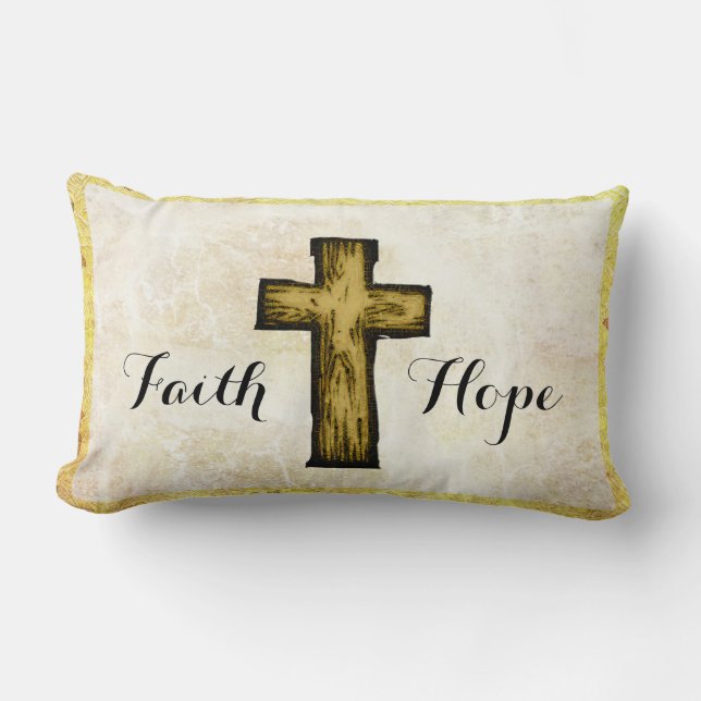 Brown Wooden Cross Symbol of Faith and Hope Lumbar Pillow (Front)
