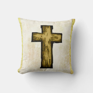 Brown Wooden Cross Symbol of Hope and Inspiration Throw Pillow