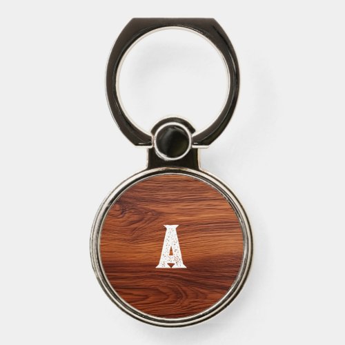 Brown wooden design with customizable initials phone ring stand