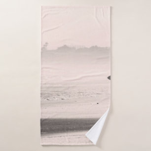 BROWN WOODEN DOCK IN FORNT BODY OF WATER BATH TOWEL