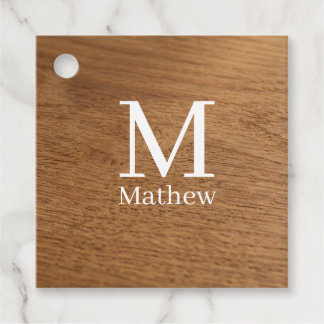 brown wooden frame rustic name monogram pattern si favor tags
