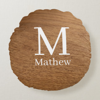 brown wooden frame rustic name monogram pattern si round pillow