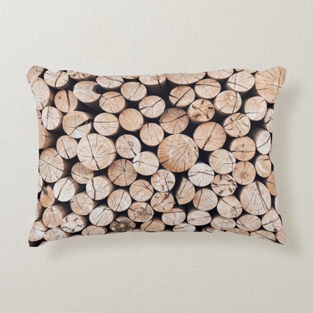 Brown wooden log lot accent pillow (Front)