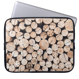 Brown wooden log lot laptop sleeve