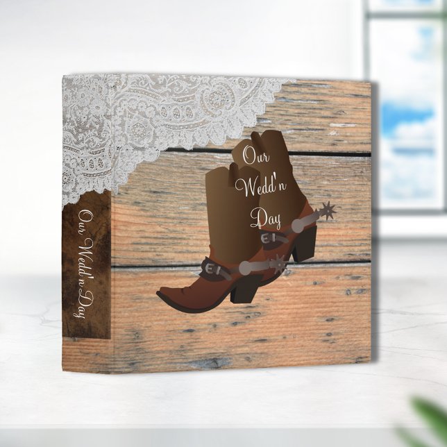 Brown Wooden Paneling Cowboy Lace Wedding 3 Ring Binder (Creator Uploaded)
