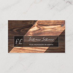 Brown wooden plank surface gray triangle monogram business card