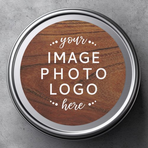 Brown woodgrain your image text logo here classic round sticker